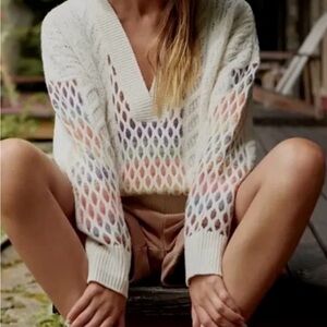 Anthropology, Cable knit wool rainbow V-Neck Multicolor Sweater